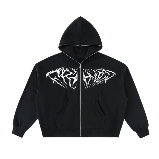 Metal-Fleeced Full-Zip Boxy Hoodie